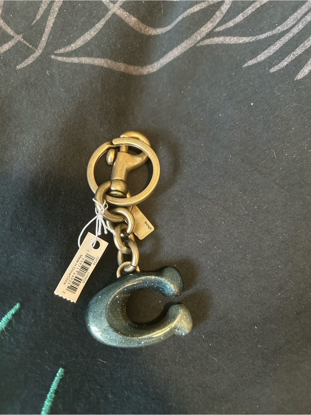 Coach Glitter C Charm Keyring with Gold Hardware